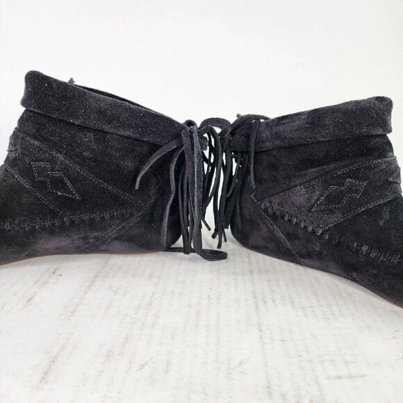 Saint Laurent Women's Nino Suede Fringe Boots US 6 Black Flat Ankle Bootie - Picture 6 of 11